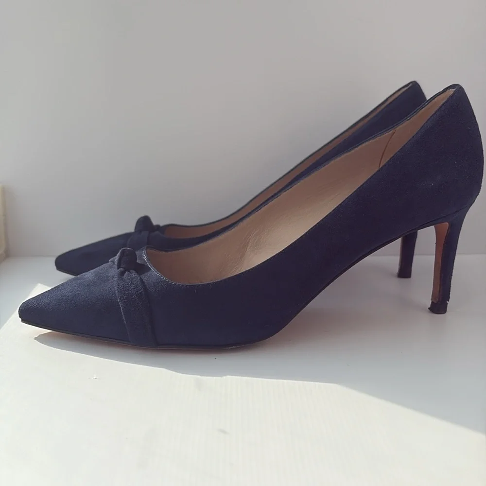 Stuart Weitzman Suede Fontaine Bow Pump Navy Size 7 1/2